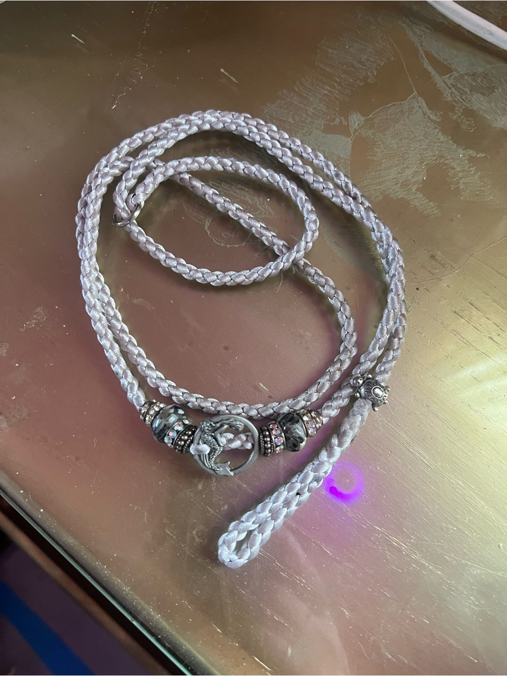 Braided white Slip Lead with Decorative Silver Charms